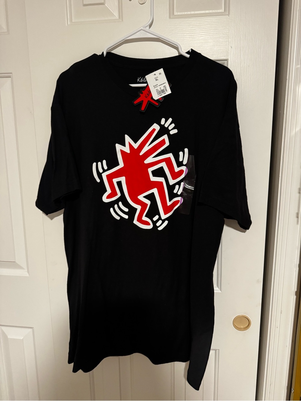 Keith Haring Foundation Black Graphic Tee with Red Icon
